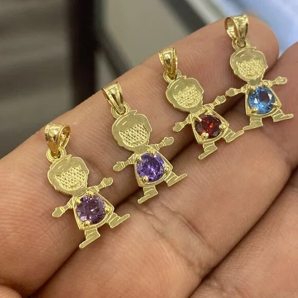 14K Yellow Gold Little Boys Pendant Charms Birthstones for Moms Mothers Womens - Picture 3 of 6